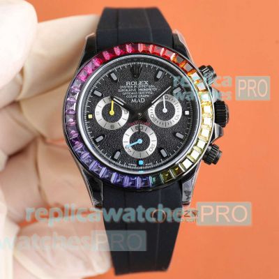 Swiss Grade Copy Rolex Daytona BLAKEN Rainbow Black Rubber Band 40mm